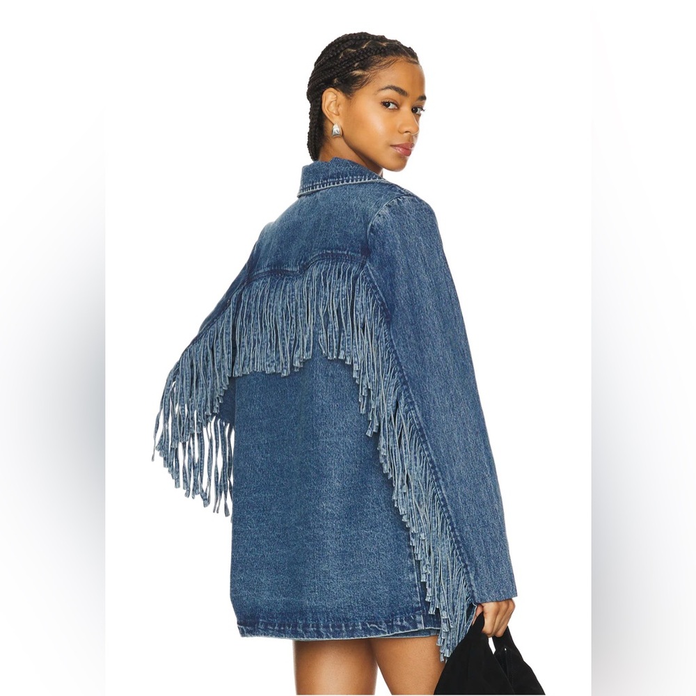 Show Me Your MuMu Sierra Fringe Jacket in Blue Indigo Denim Size XXL